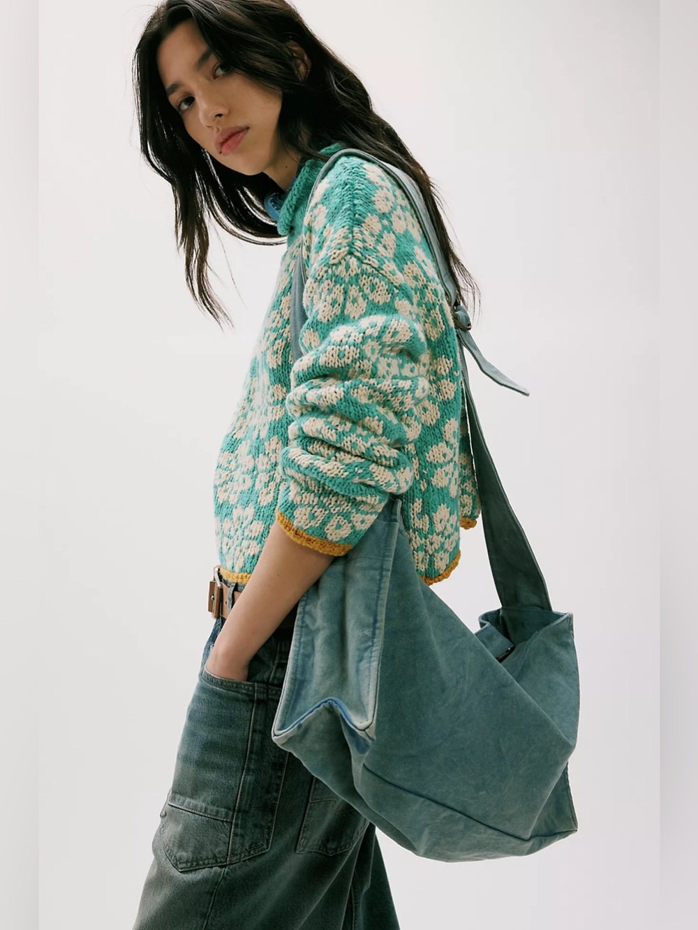 NWT Free People Camp Crush Sling Bag ~ Blue - Picture 2 of 11